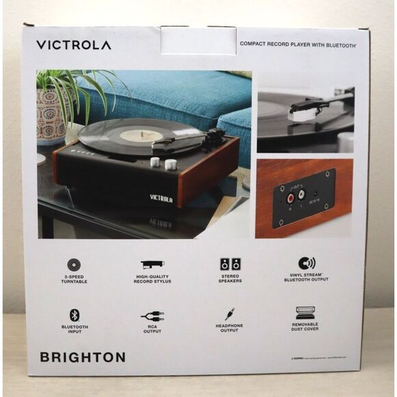 Victrola Brighton Record Player Turntable w/Bluetooth 3-Speed RCA Output - Picture 2 of 6